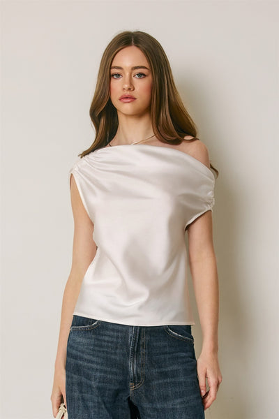 Satin Asymm One Shoulder Top - Ivory