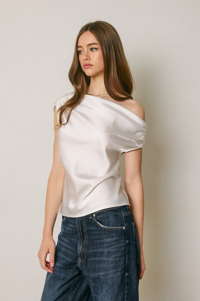Satin Asymm One Shoulder Top - Ivory