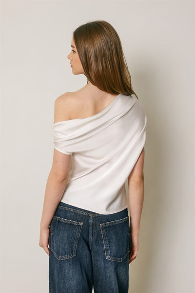 Satin Asymm One Shoulder Top - Ivory
