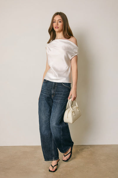 Satin Asymm One Shoulder Top - Ivory