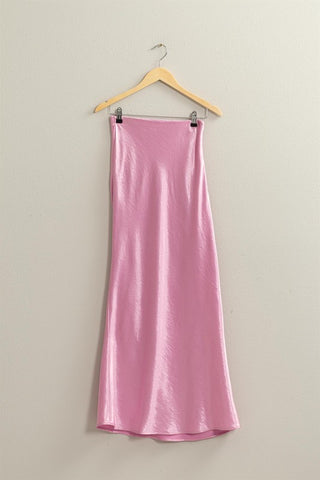 Satin High Waist Maxi Skirt - Pink