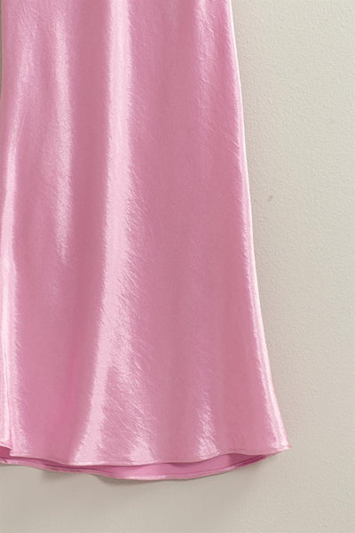 Satin High Waist Maxi Skirt - Pink