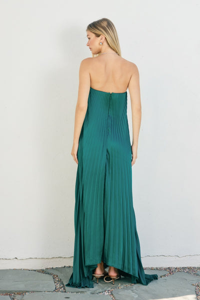 Satin Pleated Column Maxi - Green