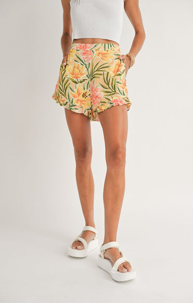 Scenic View Ruffled Shorts - Taupe