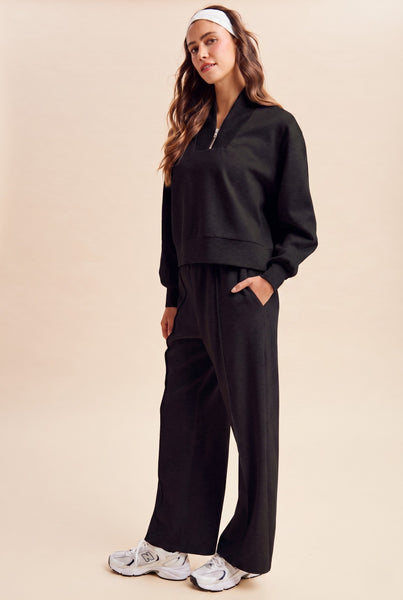Scuba Knit Half Zip Set - Black