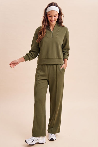 Scuba Knit Half Zip Set - Olive