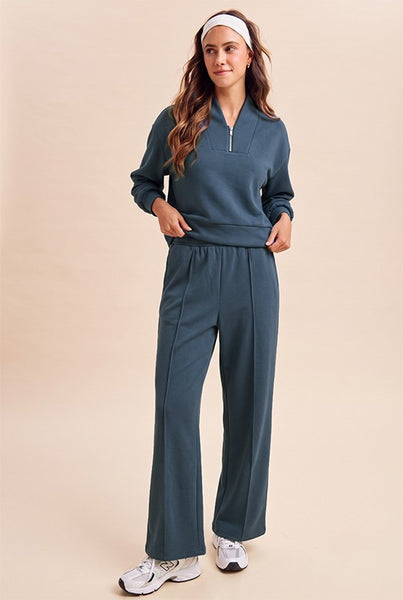 Scuba Knit Half Zip Set - Teal