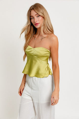 Seam Detail Satin Top - Green