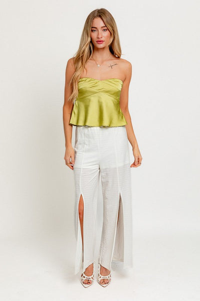 Seam Detail Satin Top - Green