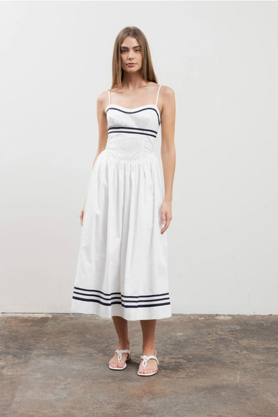 Serena Stripe Detail Midi - White
