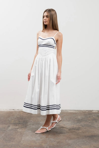 Serena Stripe Detail Midi - White