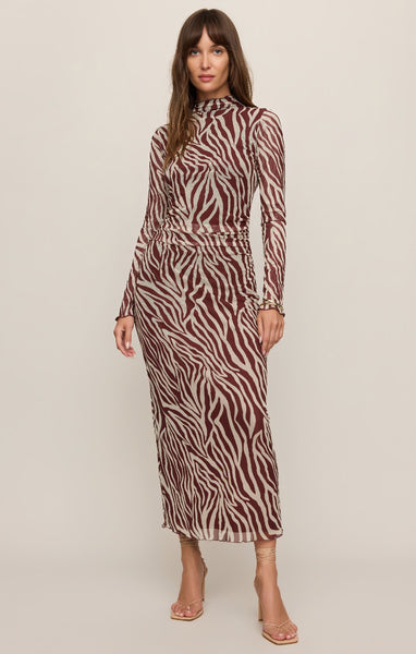 Sevilla Zebra Mesh Midi Dress - Red