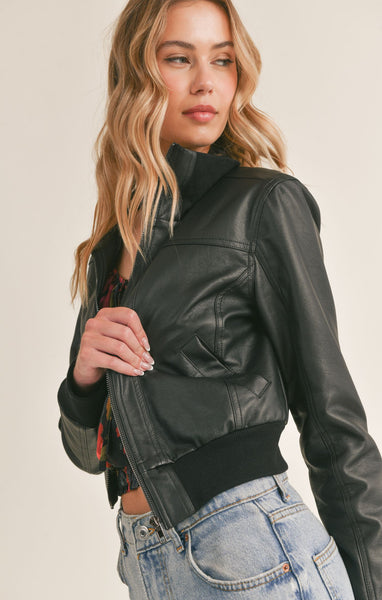 Shae Faux Leather Zip Jacket - Black