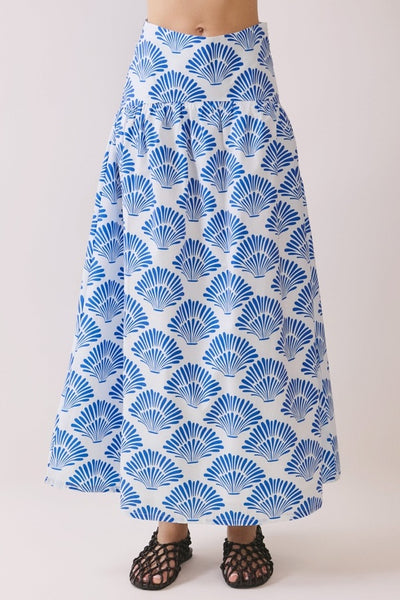 Shell Print Midi Skirt - Blue