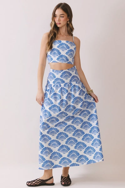 Shell Print Midi Skirt - Blue