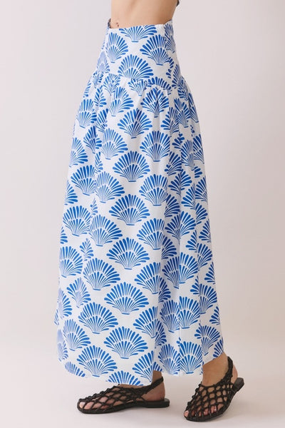 Shell Print Midi Skirt - Blue
