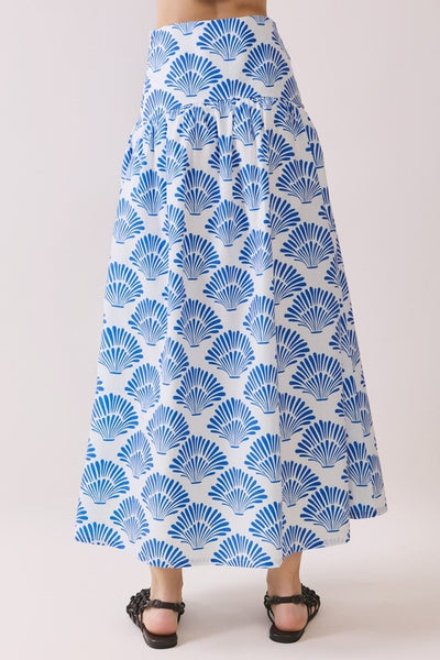 Shell Print Midi Skirt - Blue