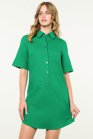 Short Sleeve Collared Dress - Green
