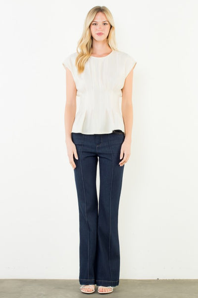 Short Sleeve Pintuck Front Top - Cream