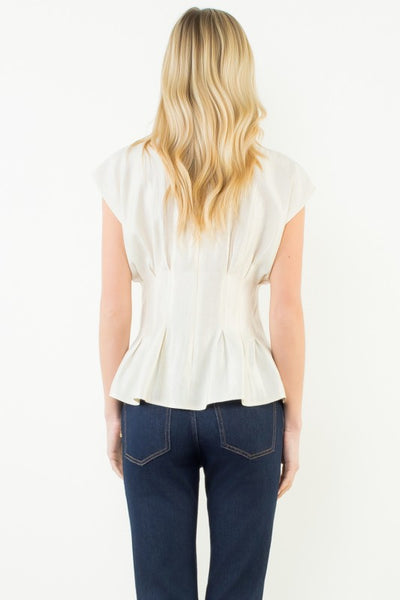 Short Sleeve Pintuck Front Top - Cream