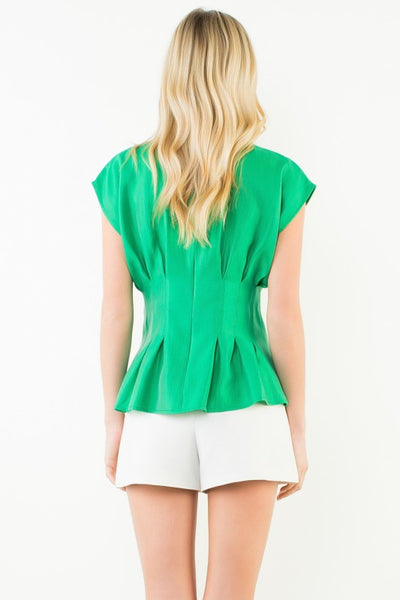 Short Sleeve Pintuck Front Top - Green