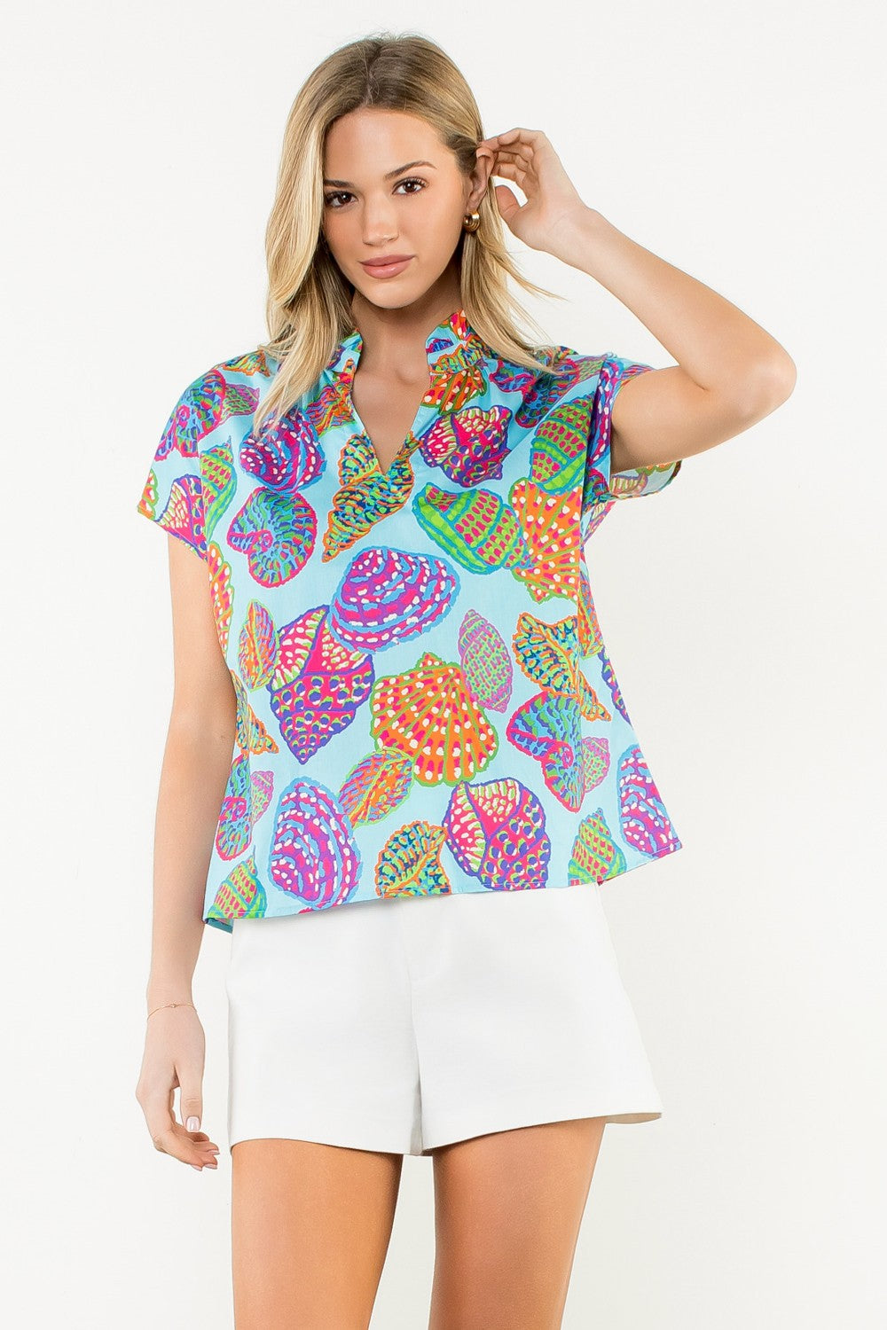 Short Sleeve Print Top - Blue