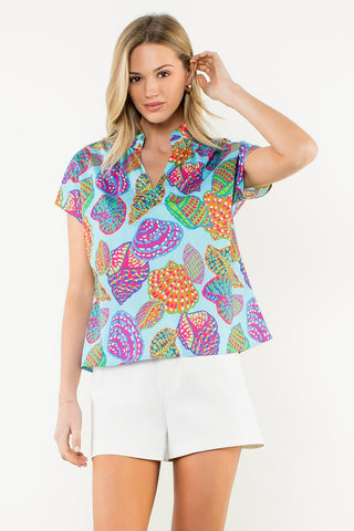 Short Sleeve Print Top - Blue