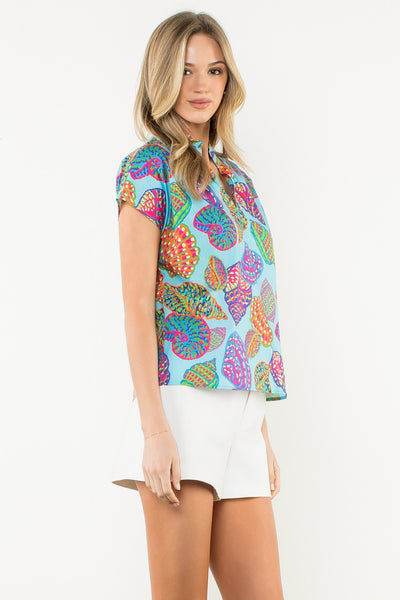 Short Sleeve Print Top - Blue