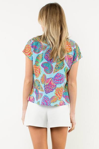 Short Sleeve Print Top - Blue