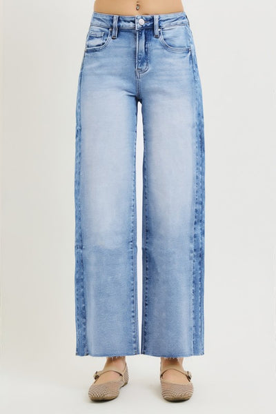 Side Contrast High Rise Jeans - Light Denim