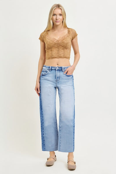Side Contrast High Rise Jeans - Light Denim
