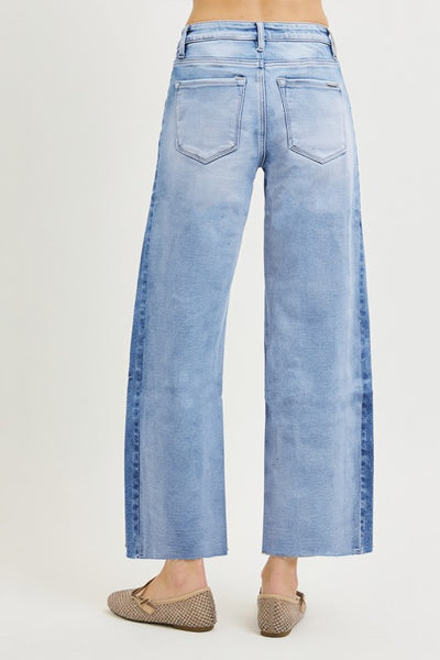 Side Contrast High Rise Jeans - Light Denim
