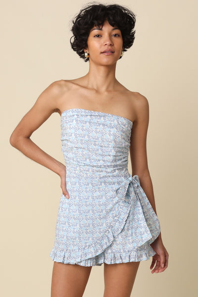Sienna Floral Wrap Romper - Blue