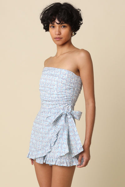 Sienna Floral Wrap Romper - Blue