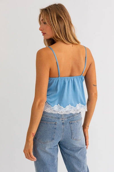 Sienna Laced Satin Top - Blue
