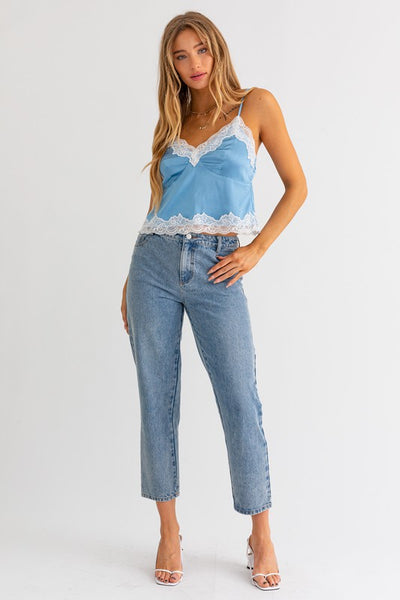 Sienna Laced Satin Top - Blue