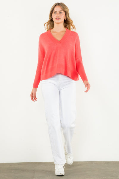 Sierra V Neck Sweater - Coral