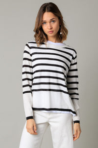 Skip A Step Stripe Sweater - Black and White