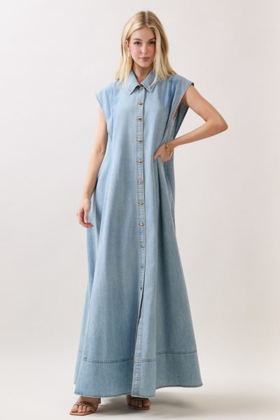 Sleeveless Button Down Maxi - Denim