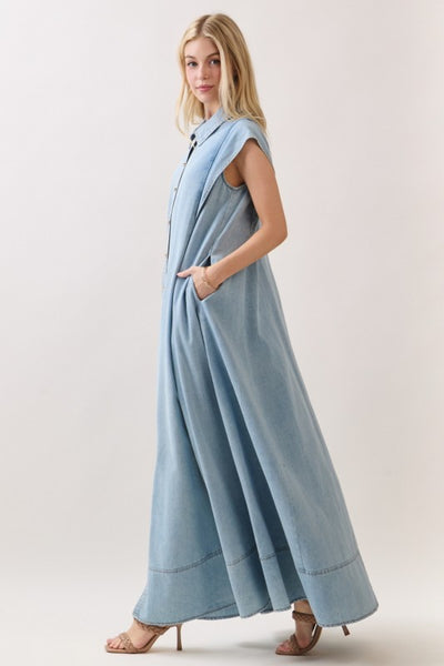 Sleeveless Button Down Maxi - Denim
