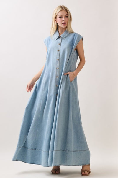 Sleeveless Button Down Maxi - Denim