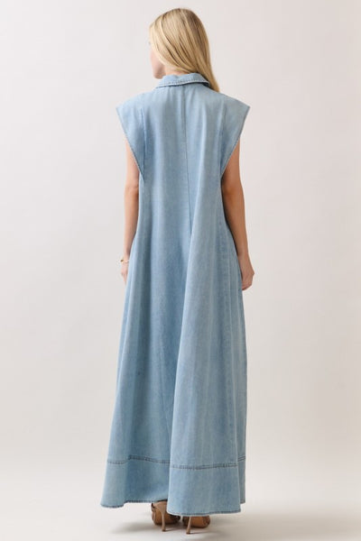 Sleeveless Button Down Maxi - Denim