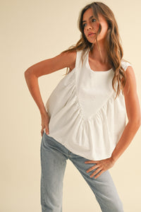 Sleeveless Shirring Detail Top - White
