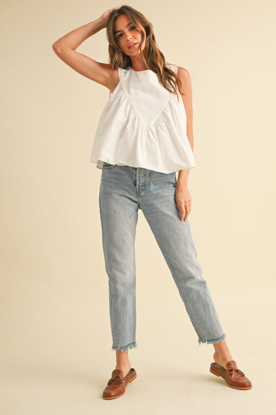 Sleeveless Shirring Detail Top - White