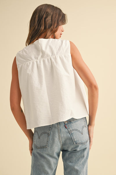 Sleeveless Shirring Detail Top - White