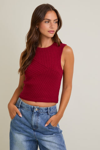 Sleeveless Sweater Top - Wine