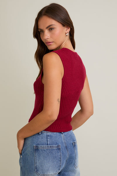 Sleeveless Sweater Top - Wine