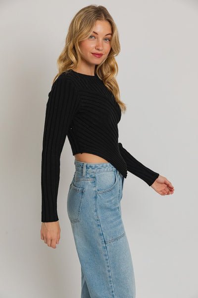 Sloan Asymmetrical Sweater Top - Black