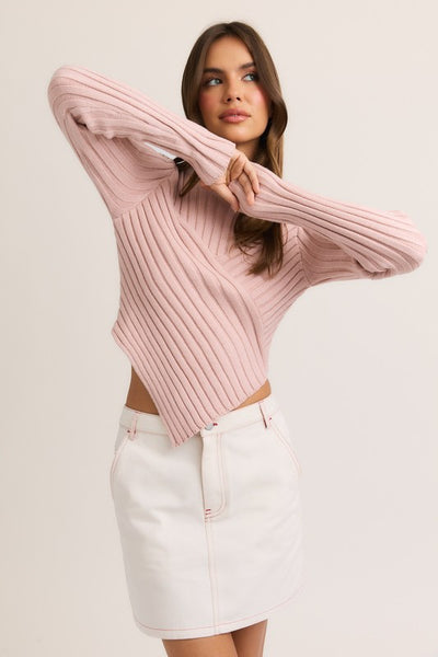 Sloan Asymmetrical Sweater Top - Blush