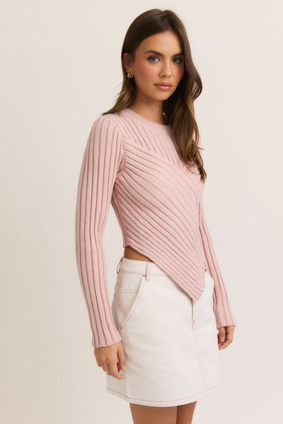 Sloan Asymmetrical Sweater Top - Blush